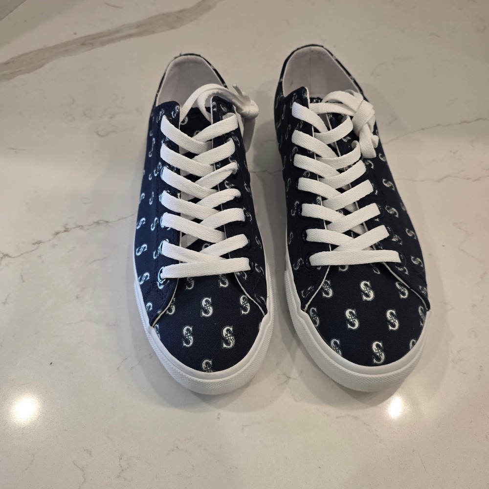 Seattle Mariners Canvas Sneakers Navy Blue Low Top Mens 5.5 Womens 7 Row One